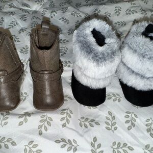 Dressy Brown and Black Fuzzy Baby Boots Set
